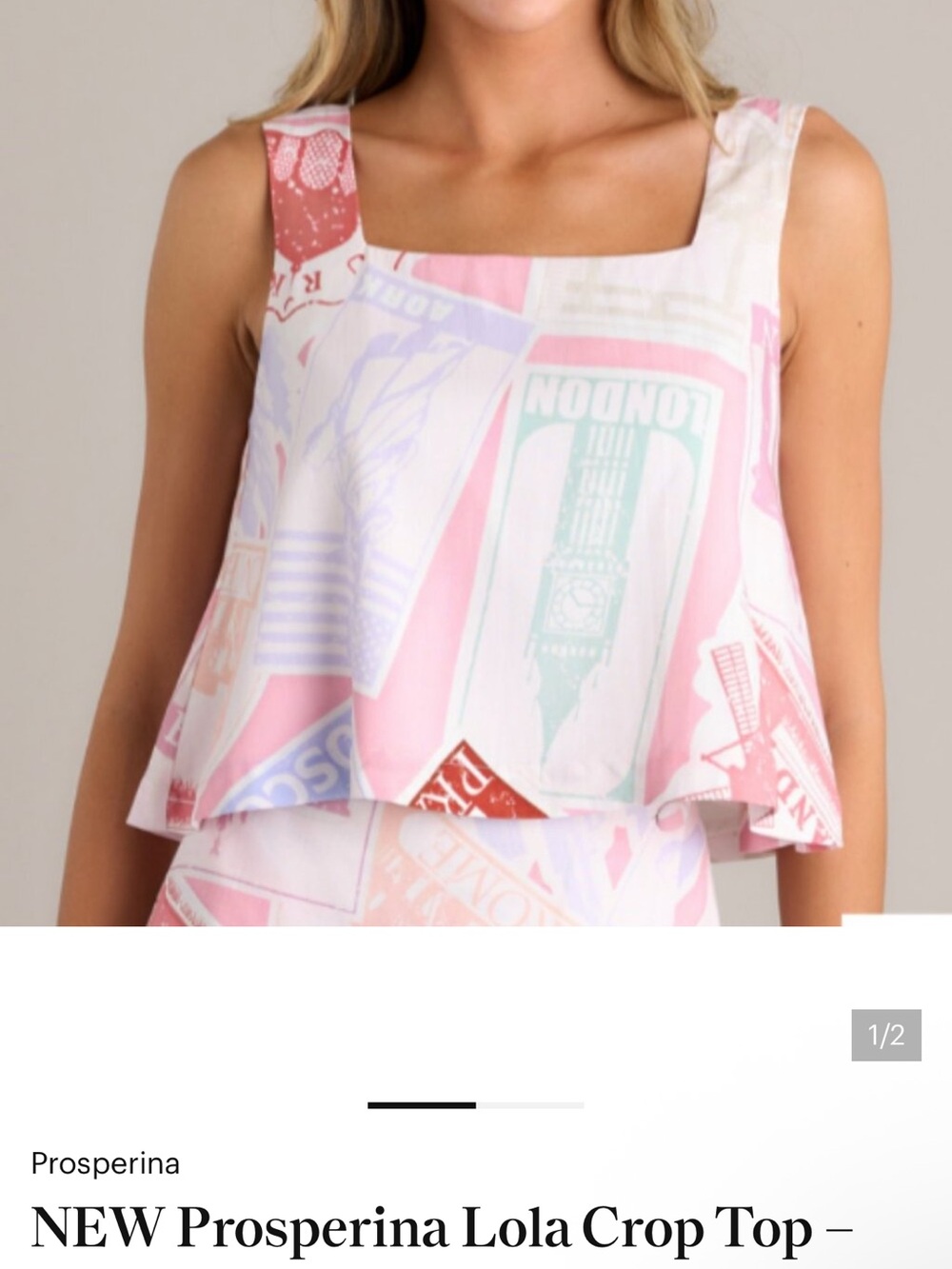 Pink Printed Square Neck Crop Top